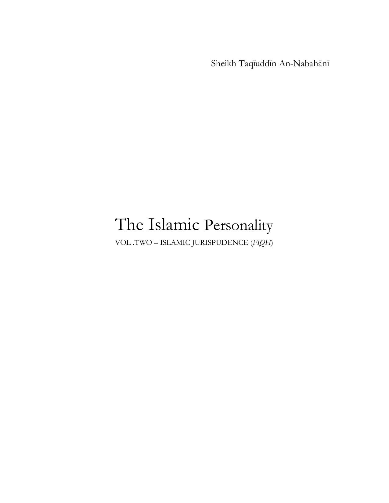 The Islamic Personality Vol. 2 - Islamic Jurisprudence (Fiqh) cover